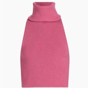 Pink Ribbed Knit Turtleneck Sweater